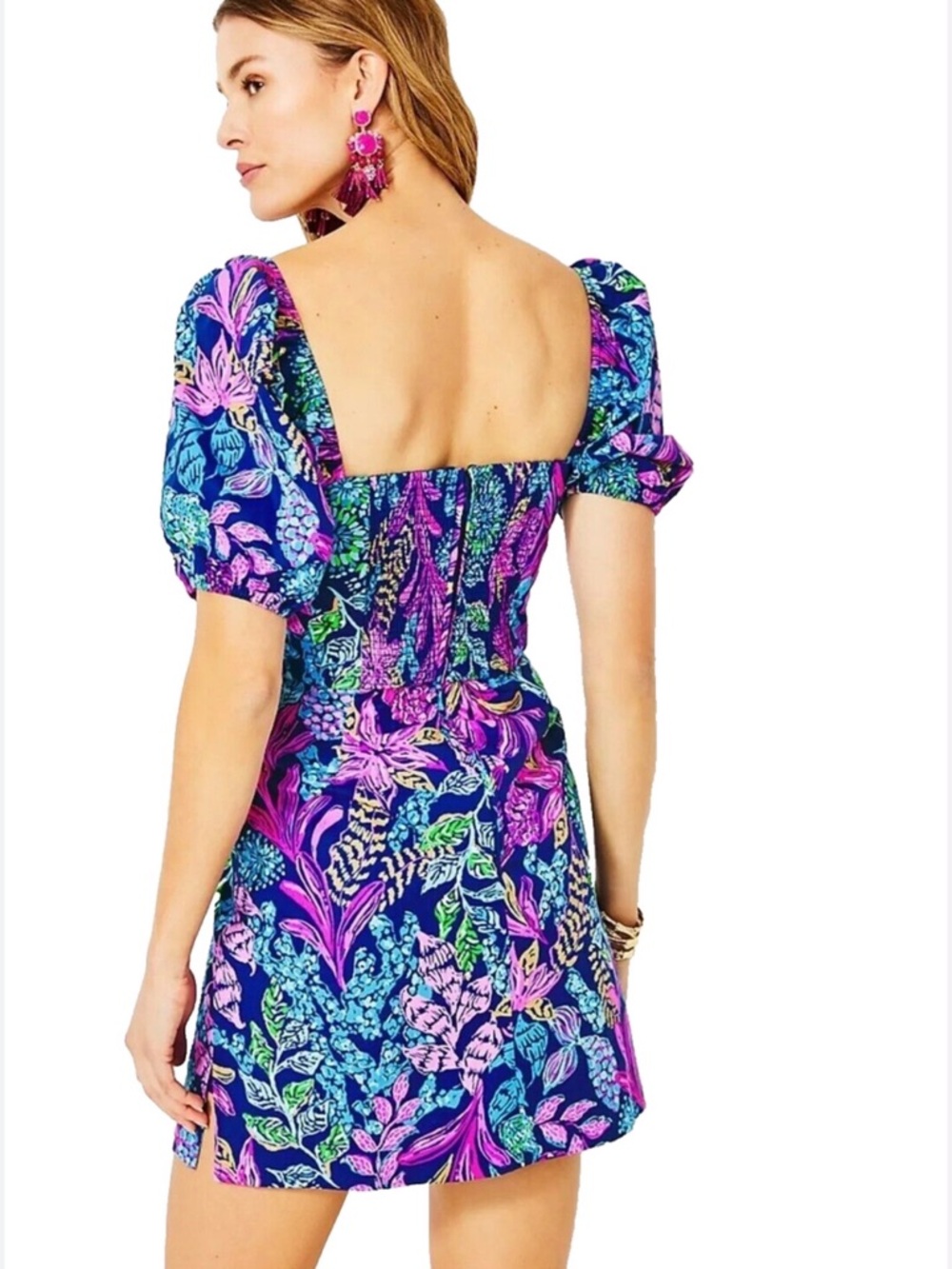 Lilly Pulitzer Blue & Purple Floral Puff-Sleeve Mini Dress Morena